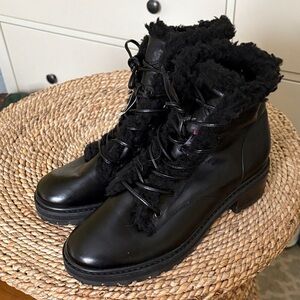 Schutz Stephan Black Leather Shearling Combat Boots 7.5